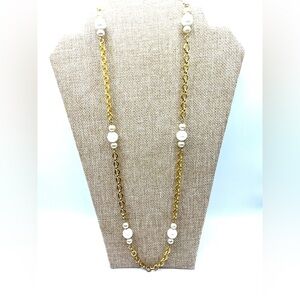 Anne Klein Gold Chain with White Pearls Necklace Long